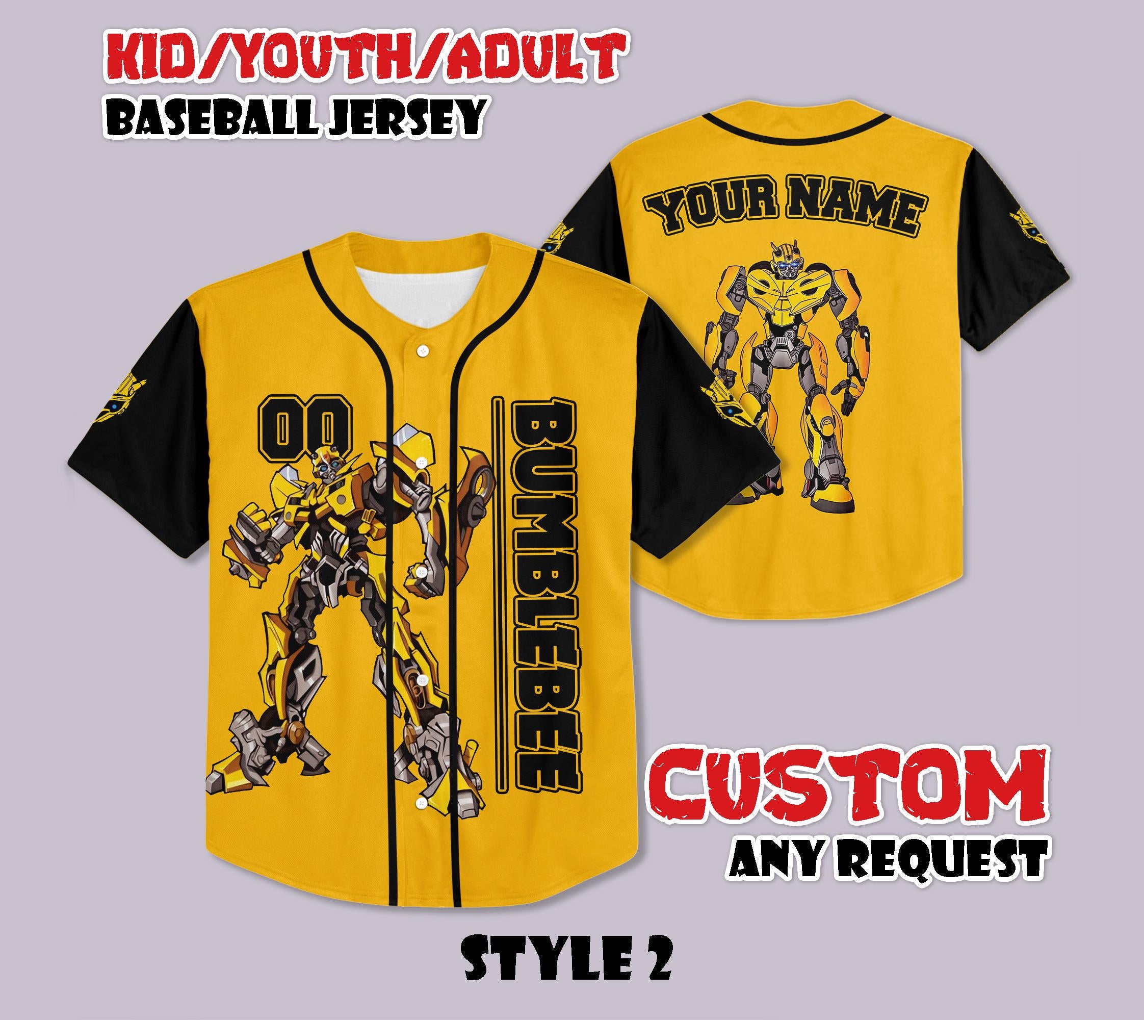 Custom Bumblebee Baseball Jersey, Transformers Robot Shirt