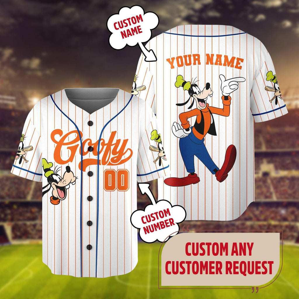 Personalize Disney Mickey & Friends Cute Striped White, Custom Disneyland Jersey, Baseball Team, Mickey Mouse Birthday, Gift for Disney Fans