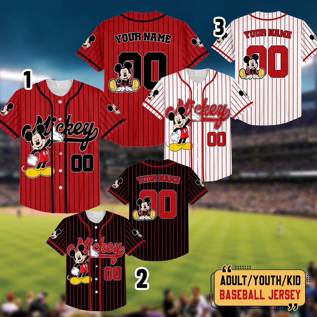 Personalized Mickey Mouse Baseball Jersey, Mickey Matching Jersey, Custom Disneyland Shirt, Birthday Baseball Team, Gift For Disney Fan
