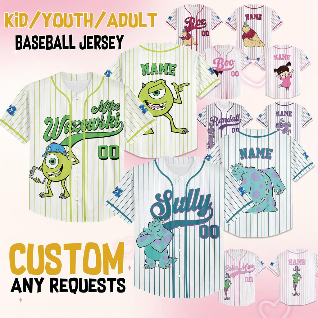 Custom Monster Inc Characters Baseball Jersey Team, Disney Collection Jersey, Baseball Jersey, Gift for Monster Inc Fans, Baseball Teams
