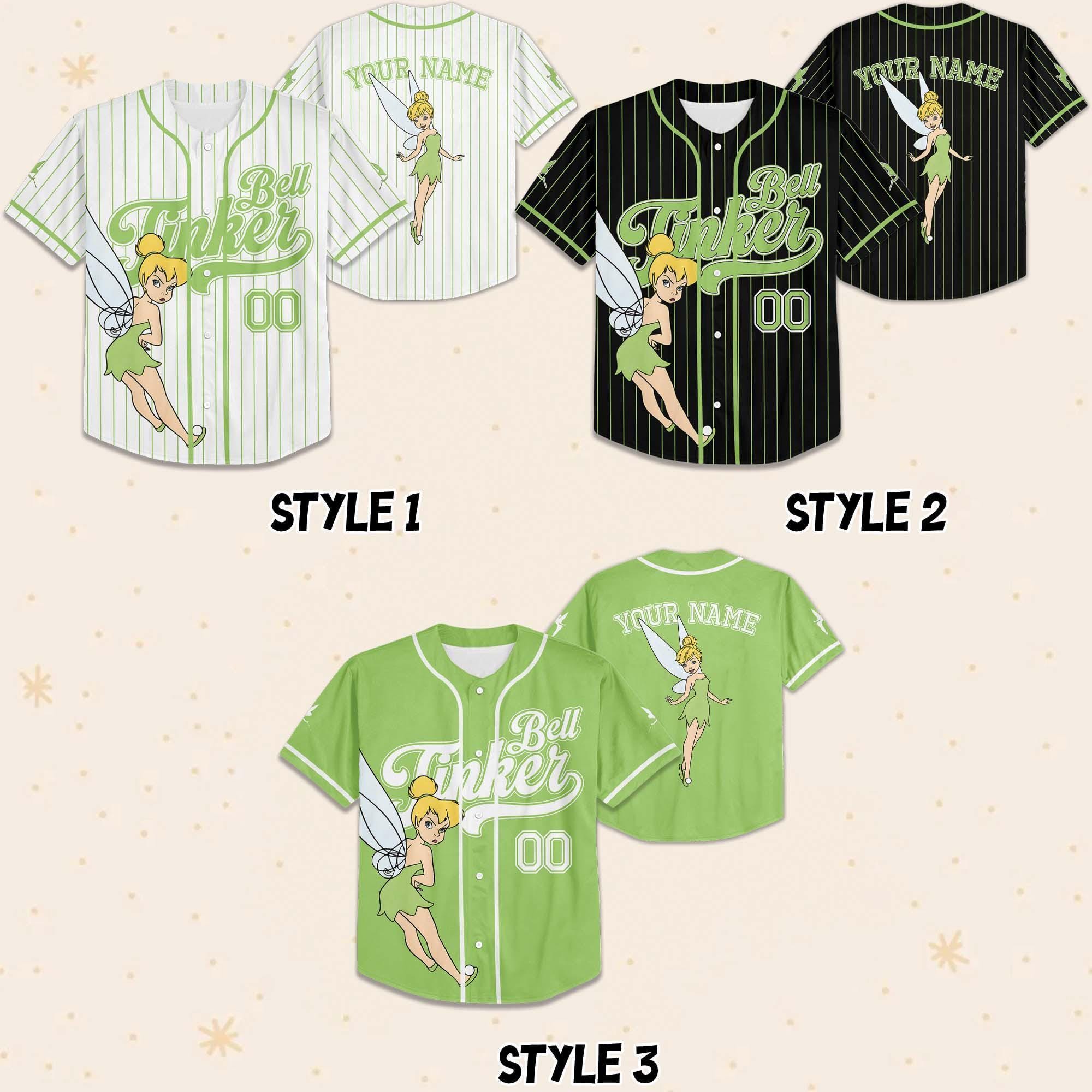 Custom Disney Tinkerbell Baseball Jersey, Kid Youth Adult Disney Jersey, Disney Princess Matching Game Day Baseball Jersey Outfit