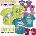 Custom Disney Monster Inc James Sullivan Cyan Collection Baseball Jersey, Birthday Gift Family, Disney Matching Jersey
