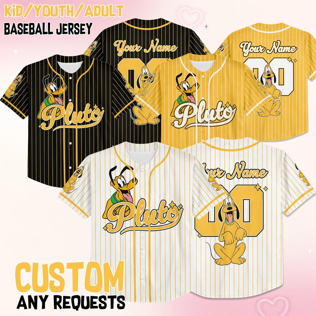 Custom Disney Pluto Dog Collection Baseball Jersey, Disney Pluto Jersey, Disneyland Baseball Team Matching Outfit, Birthday Gift