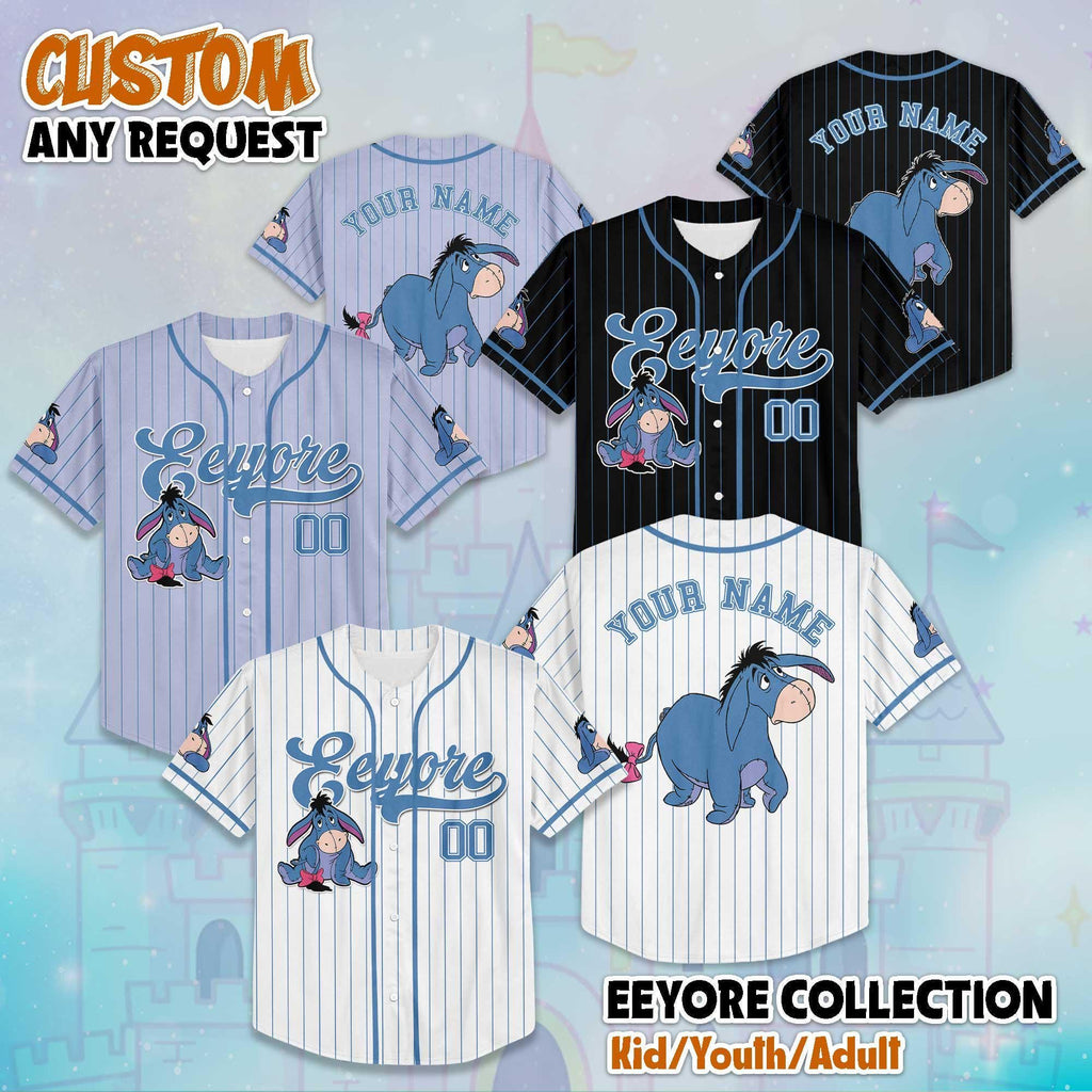 Personalized Eeyore Winnie the Pooh Baseball Jersey, Disney Eeyore Jersey Shirt, Disney Baseball Jersey Sports Cute Gifts For Fans