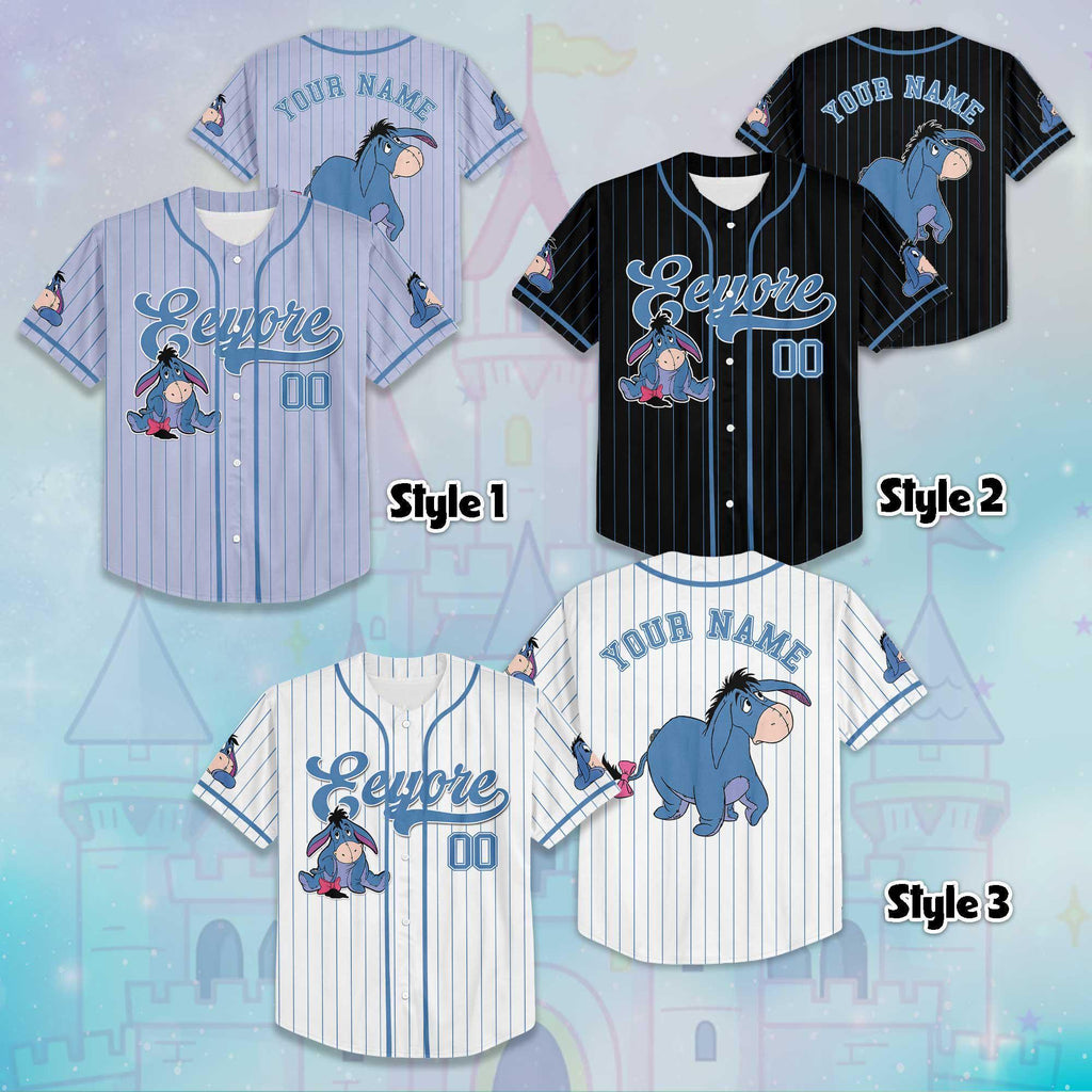 Personalized Eeyore Winnie the Pooh Baseball Jersey, Disney Eeyore Jersey Shirt, Disney Baseball Jersey Sports Cute Gifts For Fans