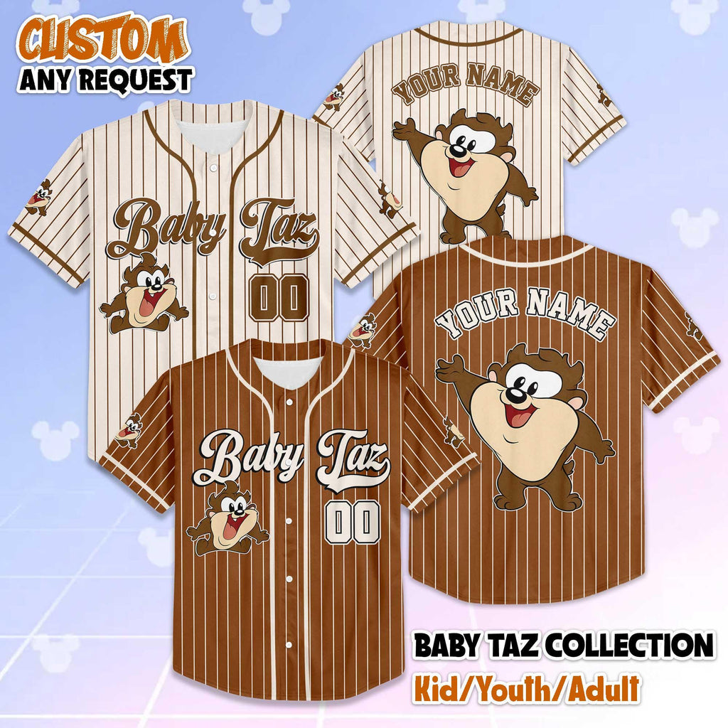 Personalized Baby Taz Baseball Jersey, Looney Tunes Cartoon Shirt