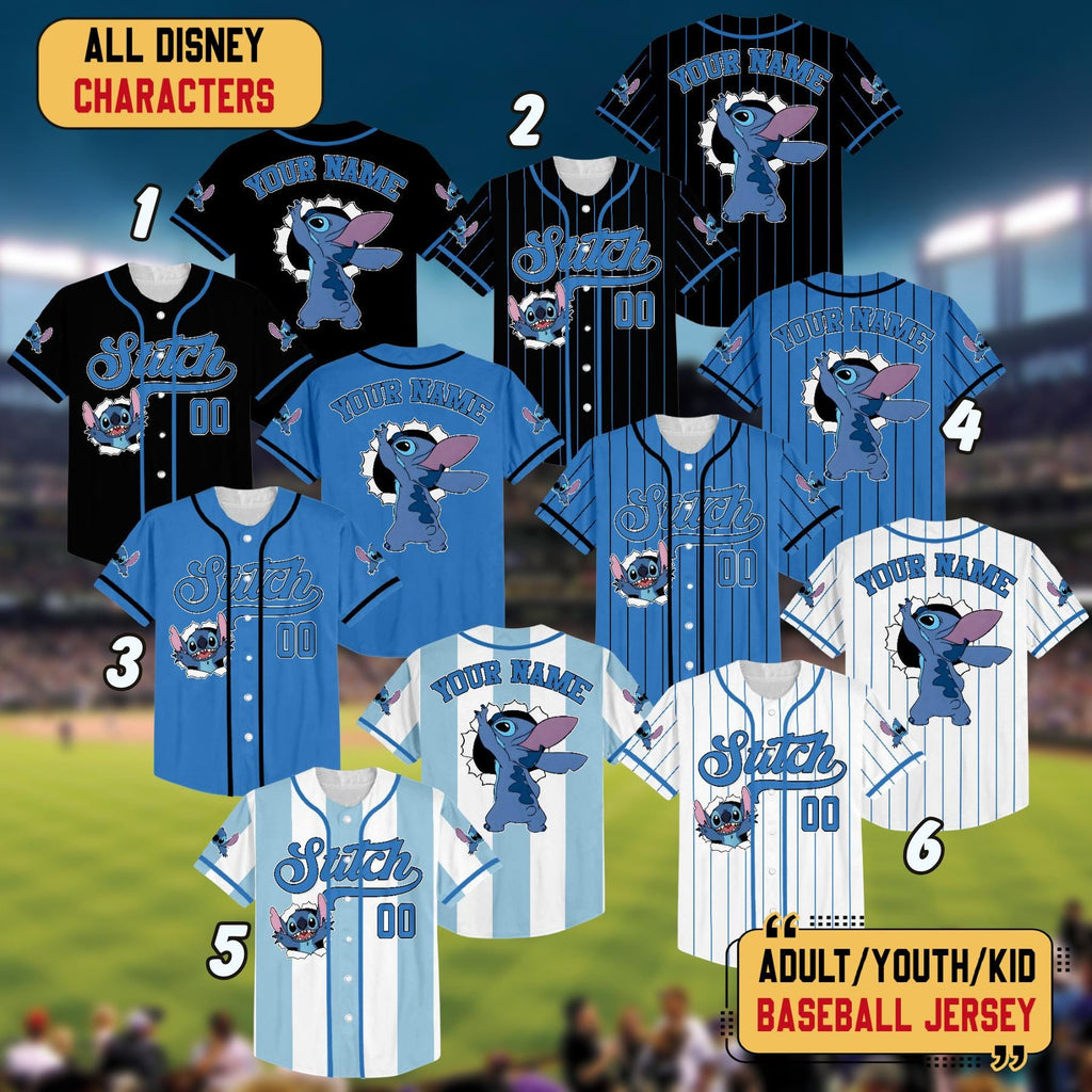 Personalized Disney Stitch Baseball Jersey, Custom Kid Youth Adult Lilo and Stitch Baseball Shirt, Disneyland Trip Outfit, Disney Birthday