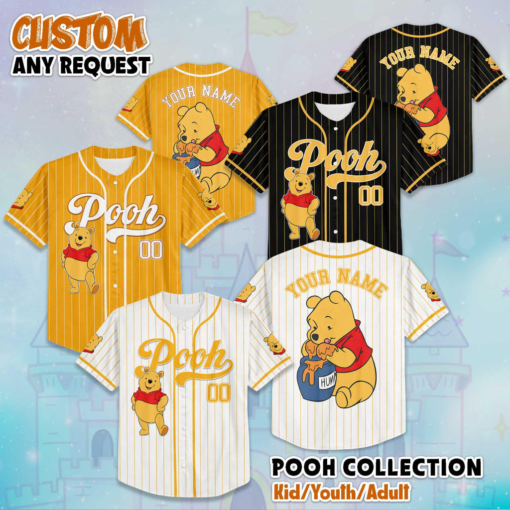 Custom Winnie the Pooh Baseball Jersey, Disney Winnie the Pooh Jersey Shirt, Disney Baseball Jersey Sports Gifts For Fans