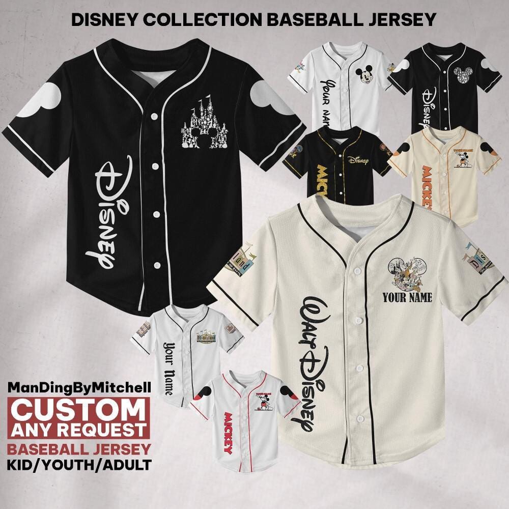 Custom Disney Baseball Jersey Team Disneyland, Kid Youth Adult Disney Shirt, Disneyworld Trip Outfit, Gift for Disney Fans