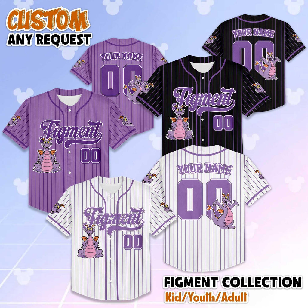 Personalized Figment Baseball Jersey, Custom Epcot Figment Collection Shirt, Disney Dragon Jersey, Gift for Disney Parks Fans