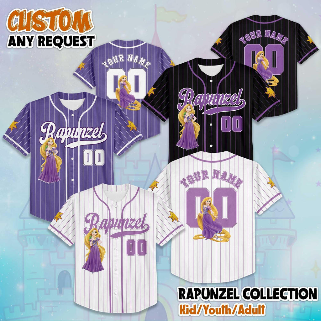 Custom Rapunzel Collection Baseball Jersey, Disney Princess Rapunzel Jersey, Disney Baseball Jersey Sports Cute Gifts For Fans