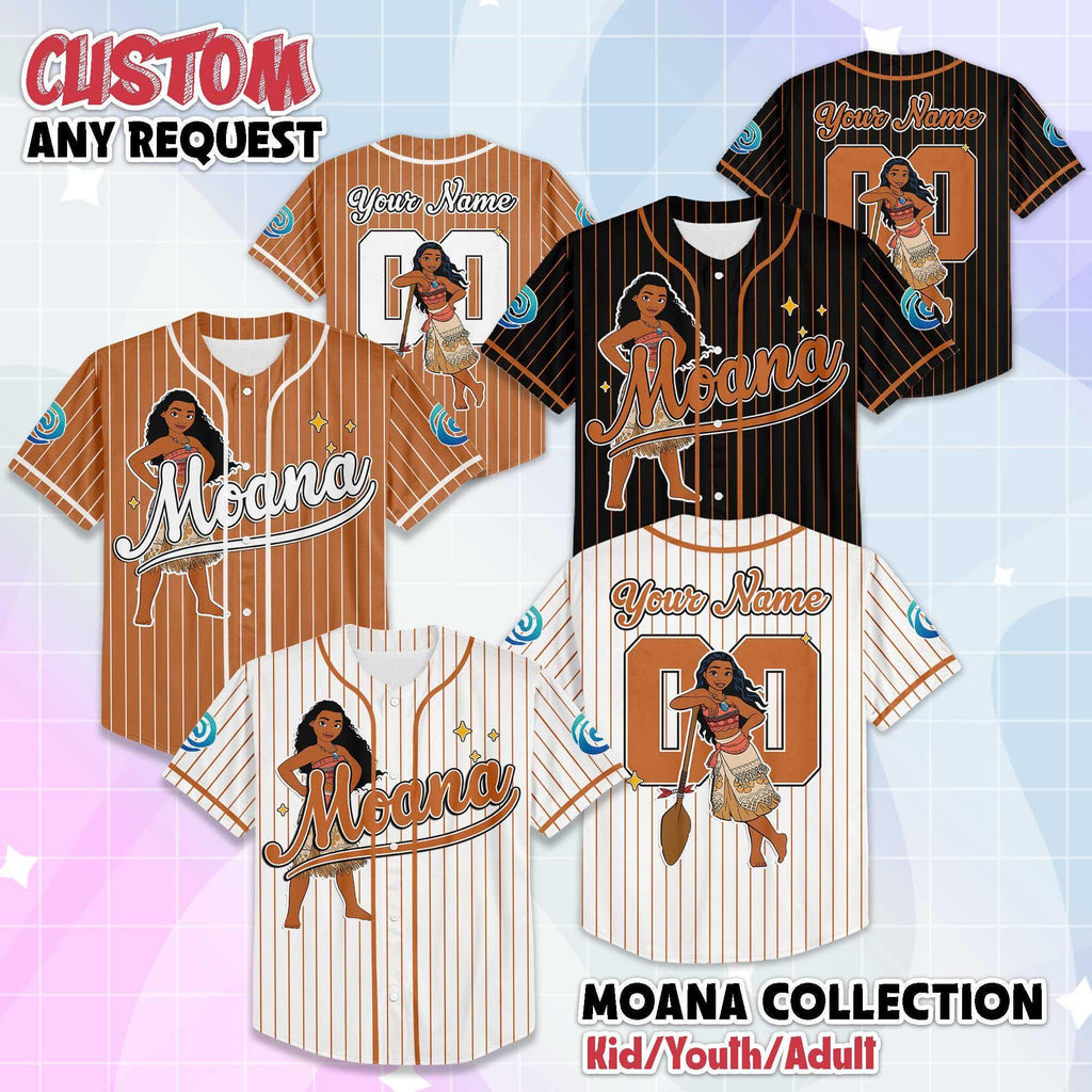 Personalized Moana Baseball Jersey, Custom Captain Disney Princess Moana Jersey, Matching Disney Trip Outfit, Disney Baseball Team Shirt