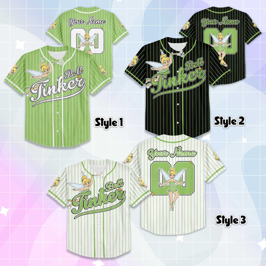 Custom Tinker Bell Collection Baseball Jersey, Disney Tinkerbell Jersey Shirt, Peter Pan Baseball Team Outfit, Birthday Gift