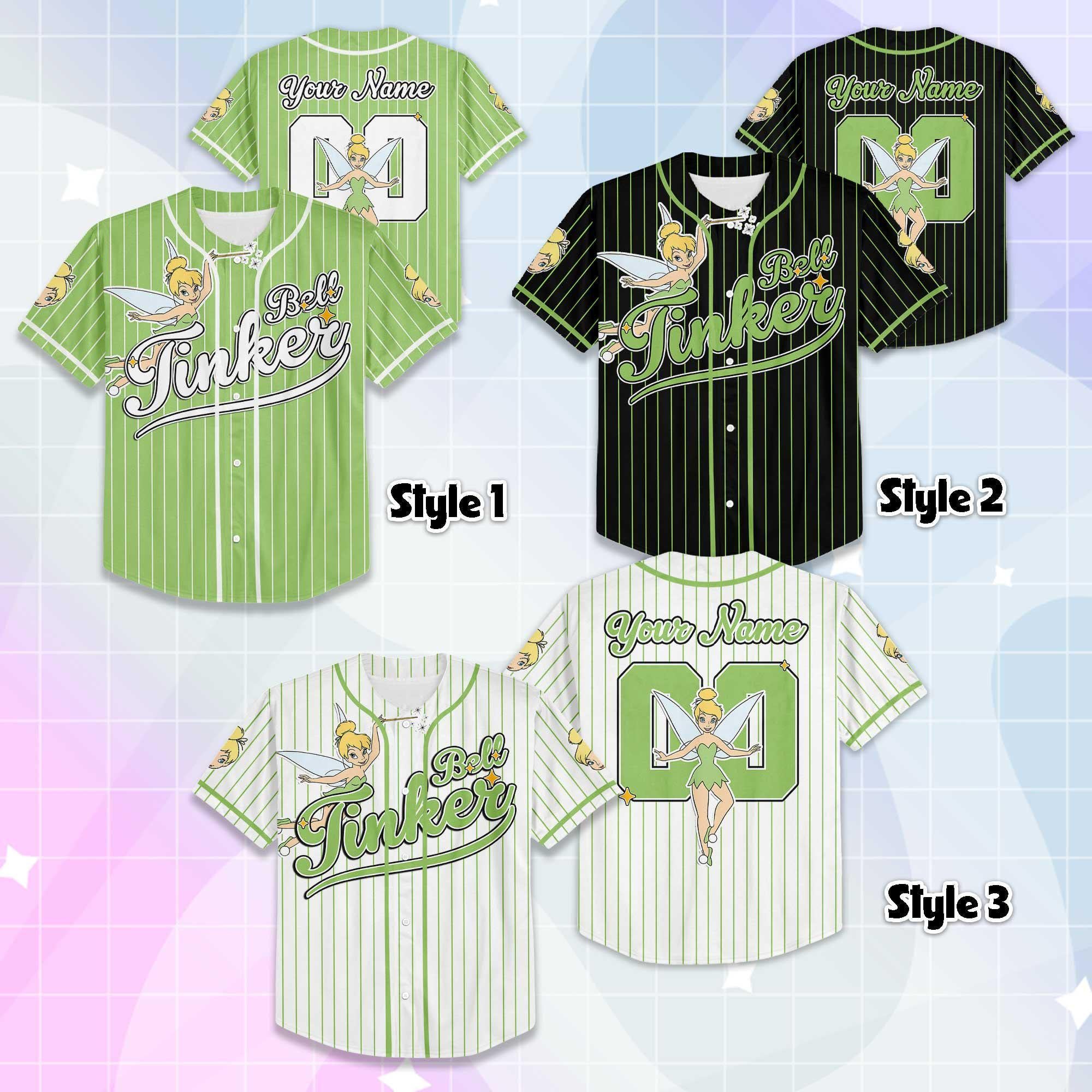 Custom Tinker Bell Collection Baseball Jersey, Disney Tinkerbell Jersey Shirt, Peter Pan Baseball Team Outfit, Birthday Gift