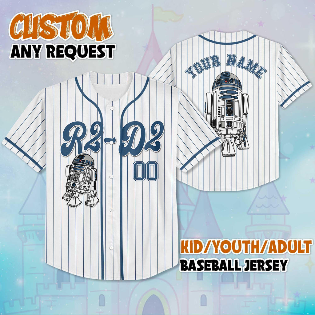 Personalized Star Wars R2-D2 Astromech Droid Baseball Jersey, Adult Disney Baseball Jersey Sports Cute Gifts For Fans Disney