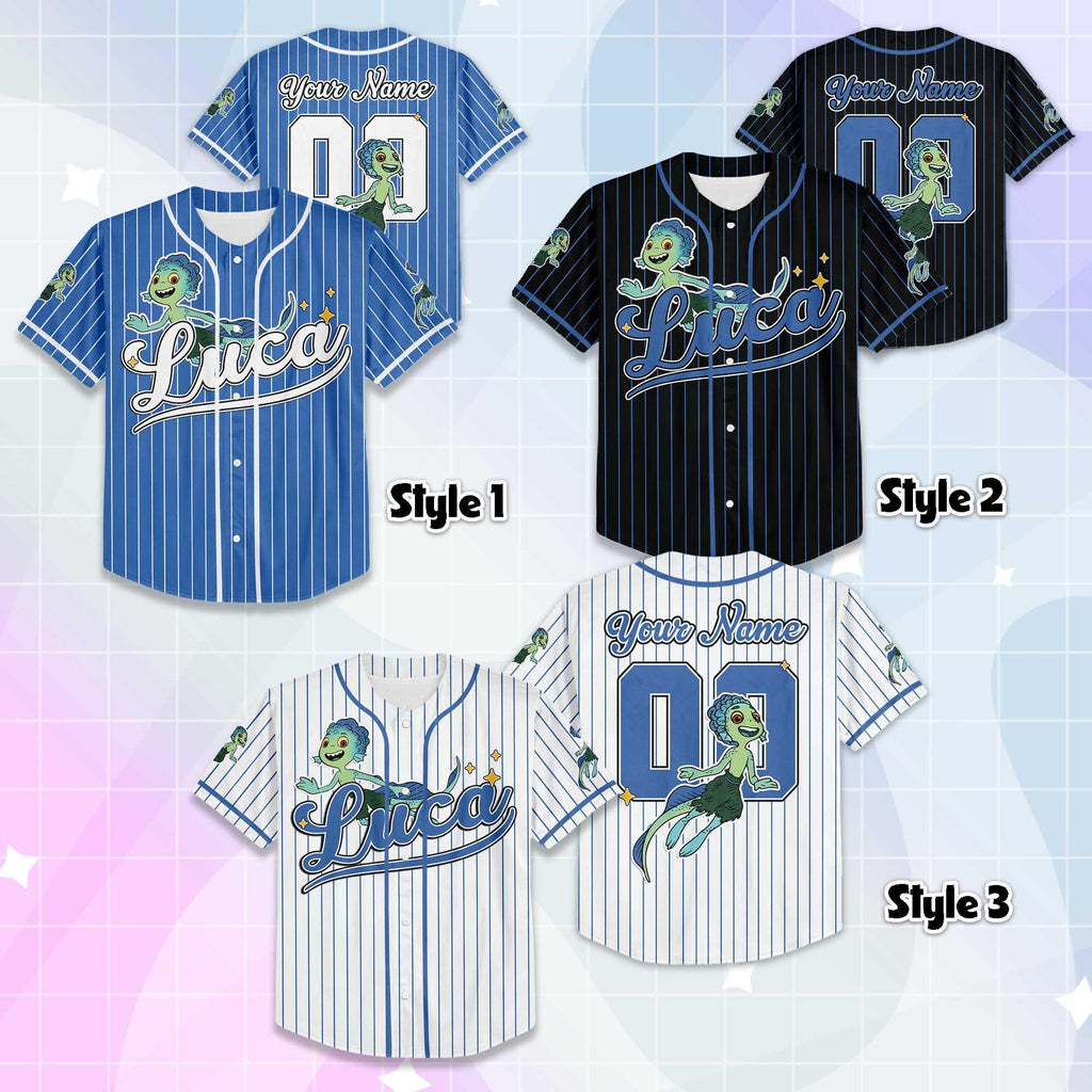 Personalized Luca Collection Baseball Jersey, Custom Disney Luca Paguro Baseball Jersey, Disneyland Baseball Team Outfit Jersey