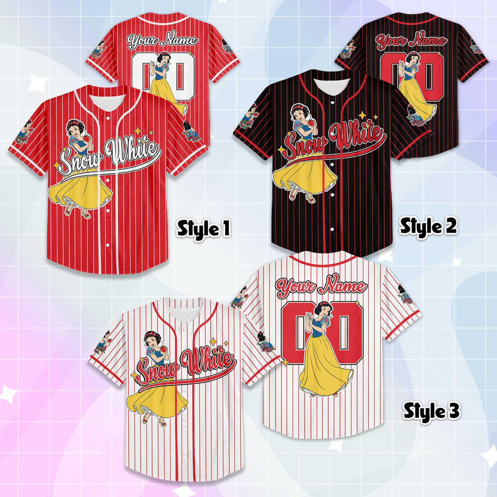 Personalized Snow White Baseball Jersey, Custom Disney Princess Jersey, Magic Kingdom Shirt, Disney Baseball Team Shirt
