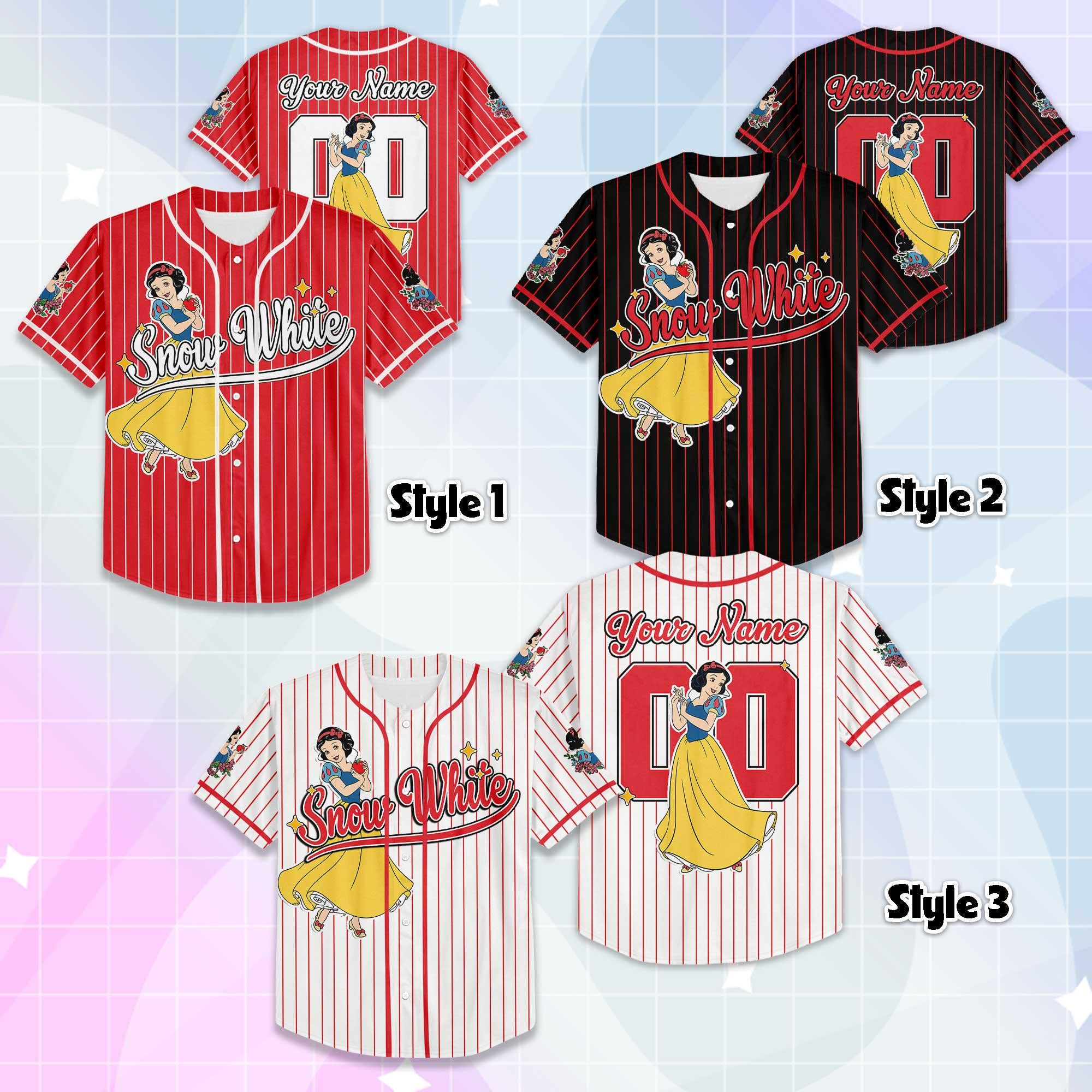 Personalized Snow White Baseball Jersey, Custom Disney Princess Jersey, Magic Kingdom Shirt, Disney Baseball Team Shirt