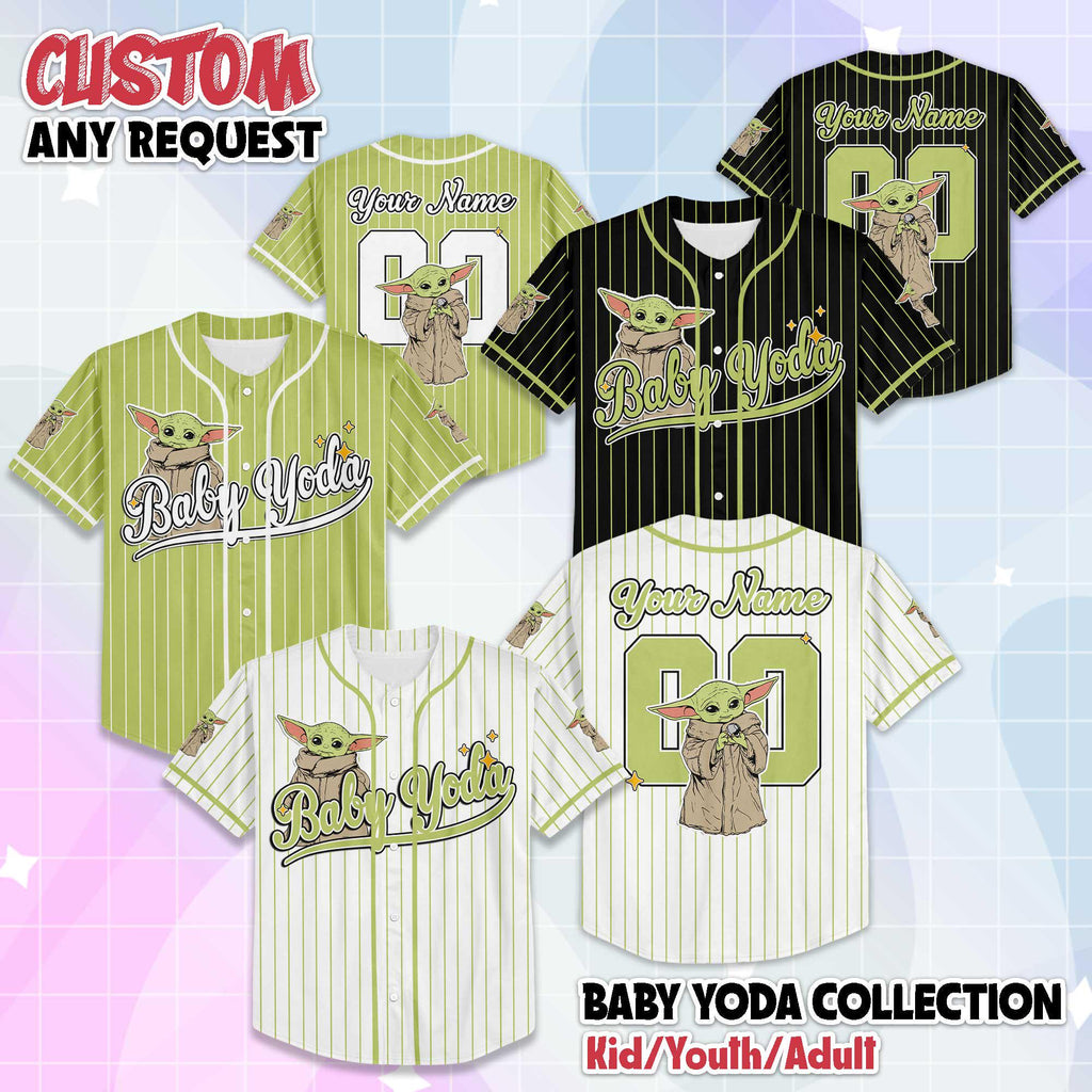 Personalized Baby Yoda Collection Baseball Jersey, Custom Star Wars Team Jersey, Baseball Team Outfit, Matching Family Shirt