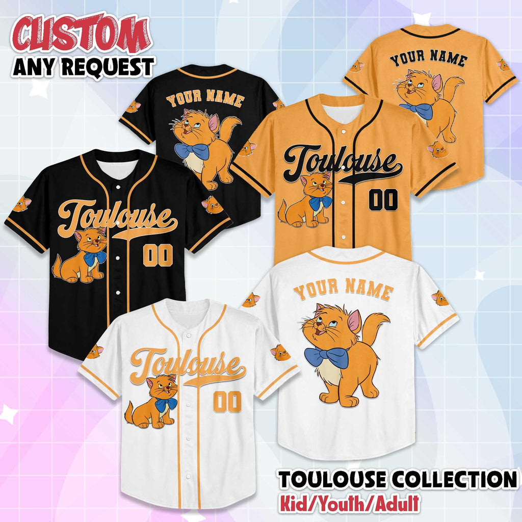 Personalized Toulouse Baseball Jersey, Disney The Aristocats Jersey, Disney Baseball Jersey Sports Cute Gifts For Fans, Disneyland Jersey