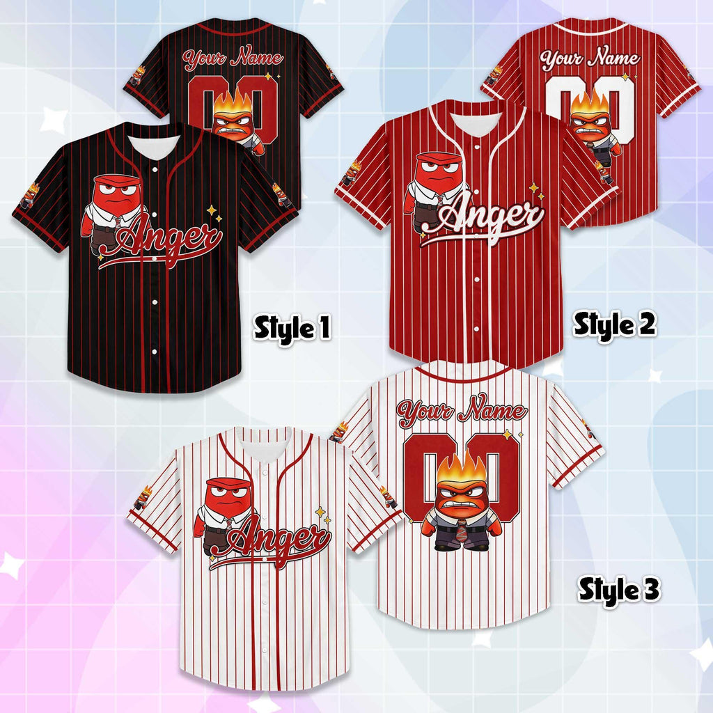 Personalized Anger Baseball Jersey, Custom Disney Inside Out Jersey, Matching Disney Trip Outfit, Disney Baseball Team Shirt