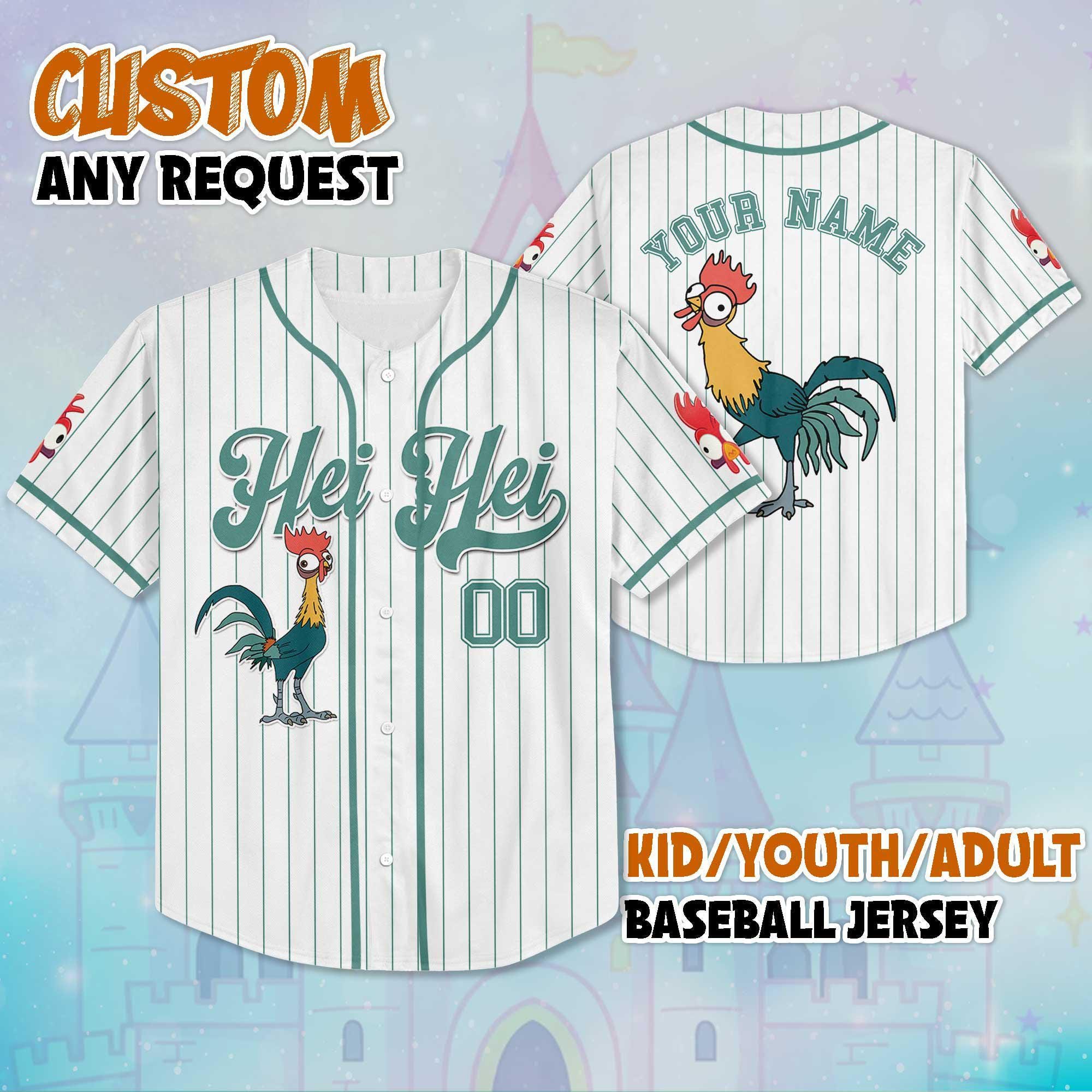 Personalized Hei Hei Moana Baseball Jersey, Custom Hei Hei Jersey for Disney Fans, Disneyland Birthday Gift, Disney Baseball Team Outfit