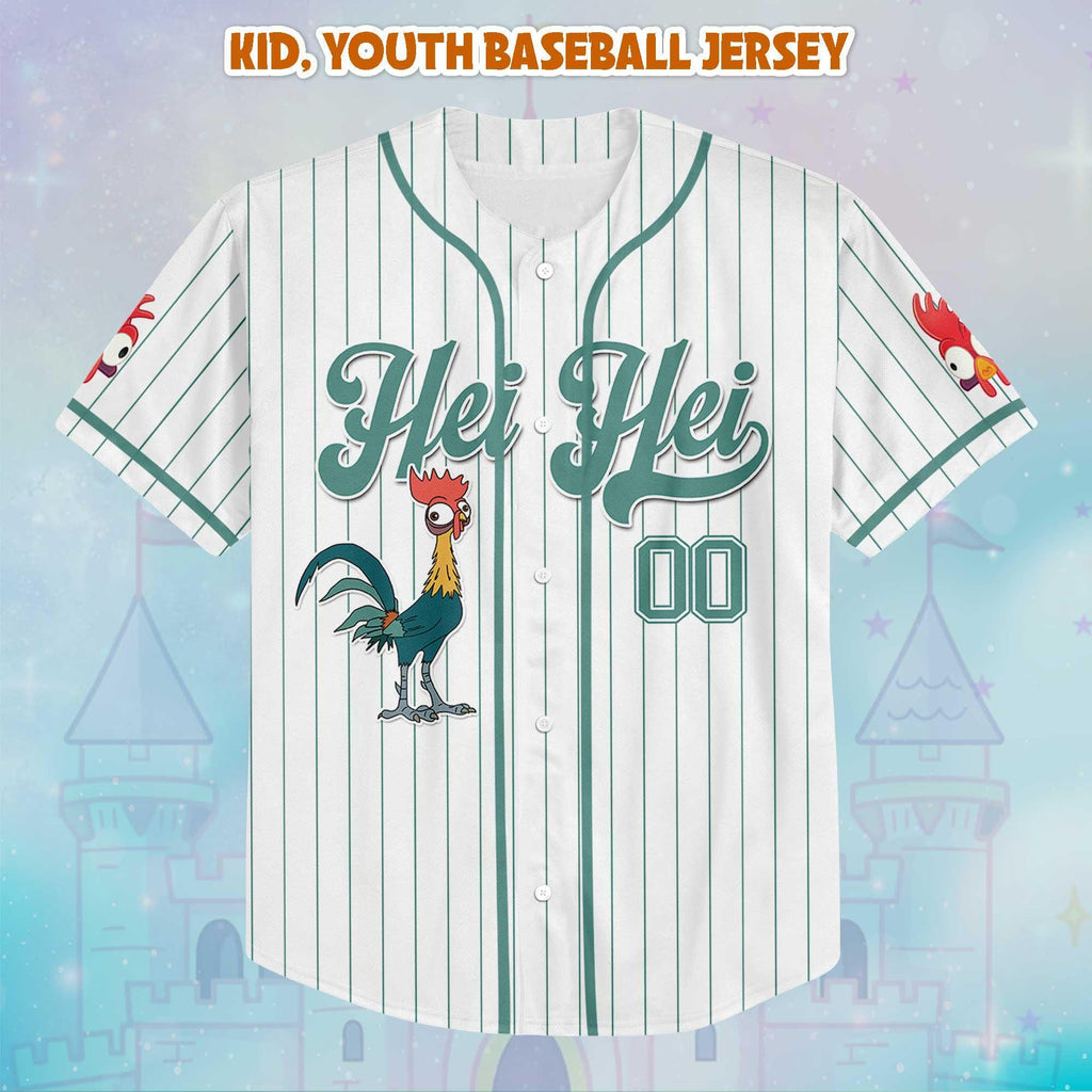 Personalized Hei Hei Moana Baseball Jersey, Custom Hei Hei Jersey for Disney Fans, Disneyland Birthday Gift, Disney Baseball Team Outfit