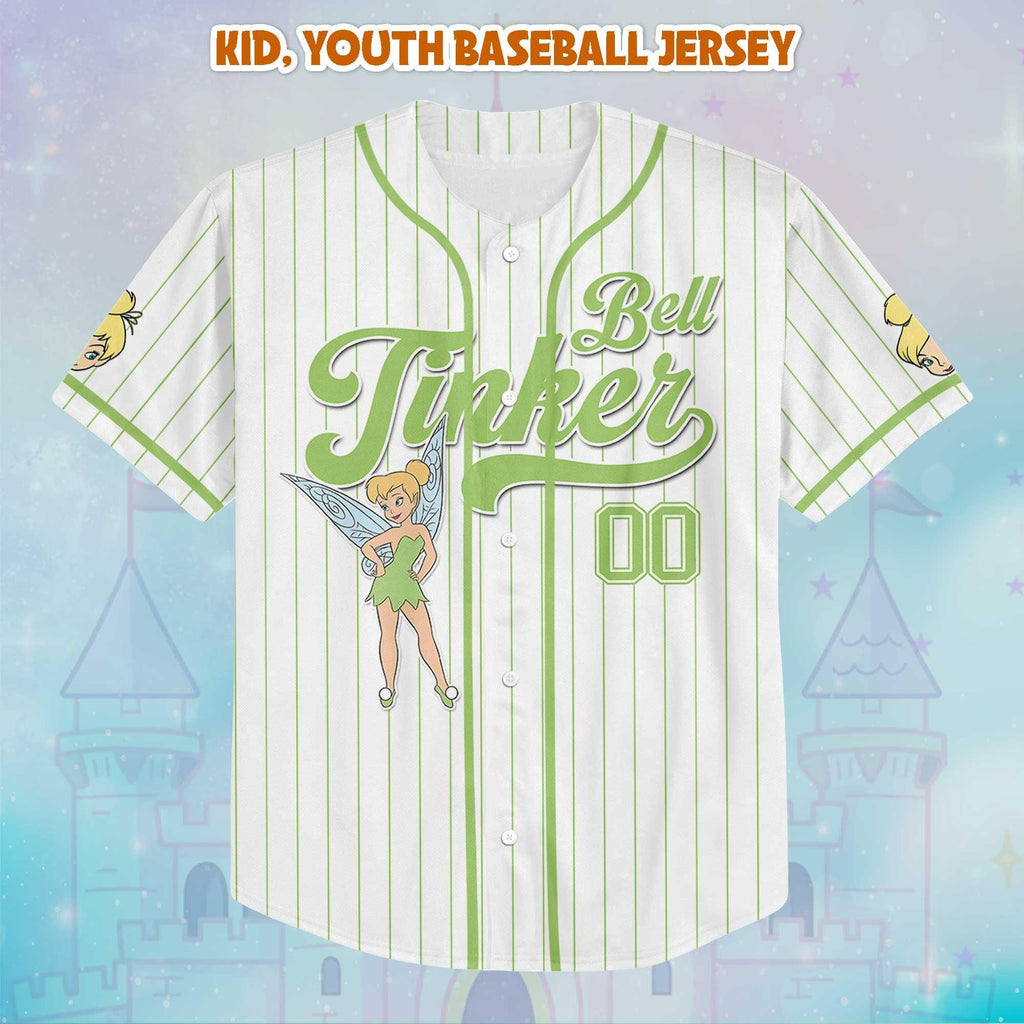 Personalized Tinker Bell Baseball Jersey, Disney Tinker Bell Jersey, Adult Disney Baseball Jersey Sports Cute Gifts For Fans Disney