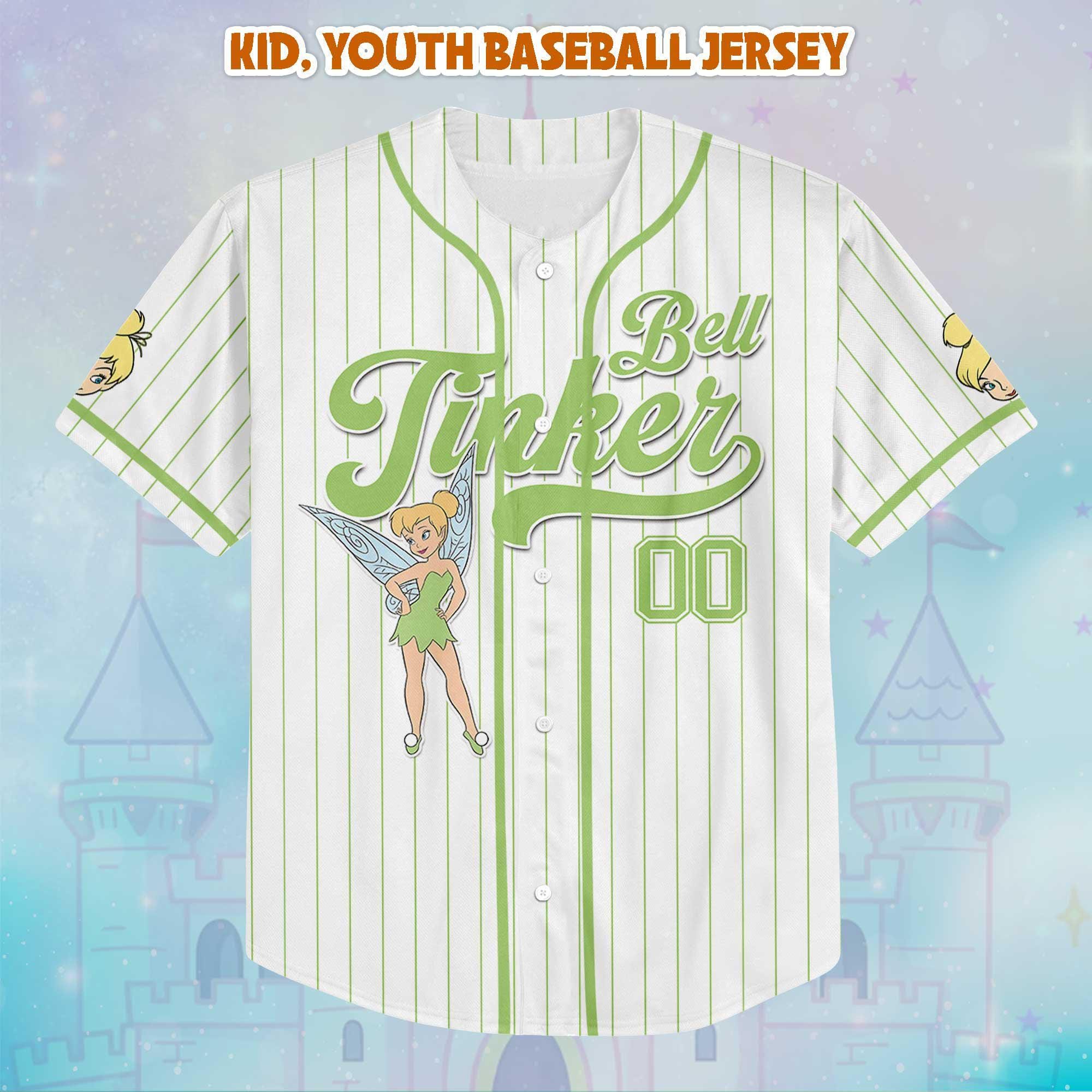 Personalized Tinker Bell Baseball Jersey, Disney Tinker Bell Jersey, Adult Disney Baseball Jersey Sports Cute Gifts For Fans Disney
