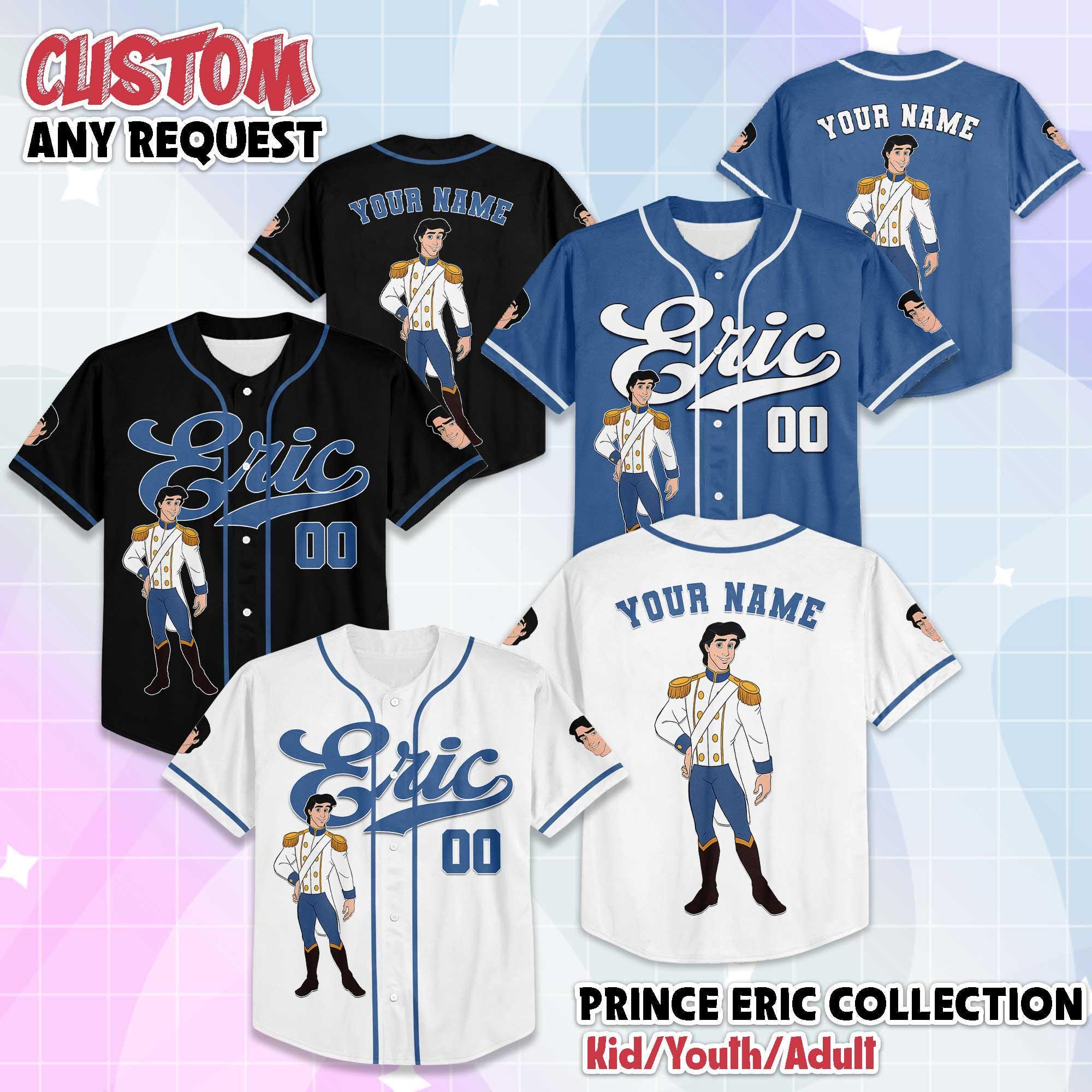 Custom Prince Eric Baseball Jersey, Little Mermaid Outfit