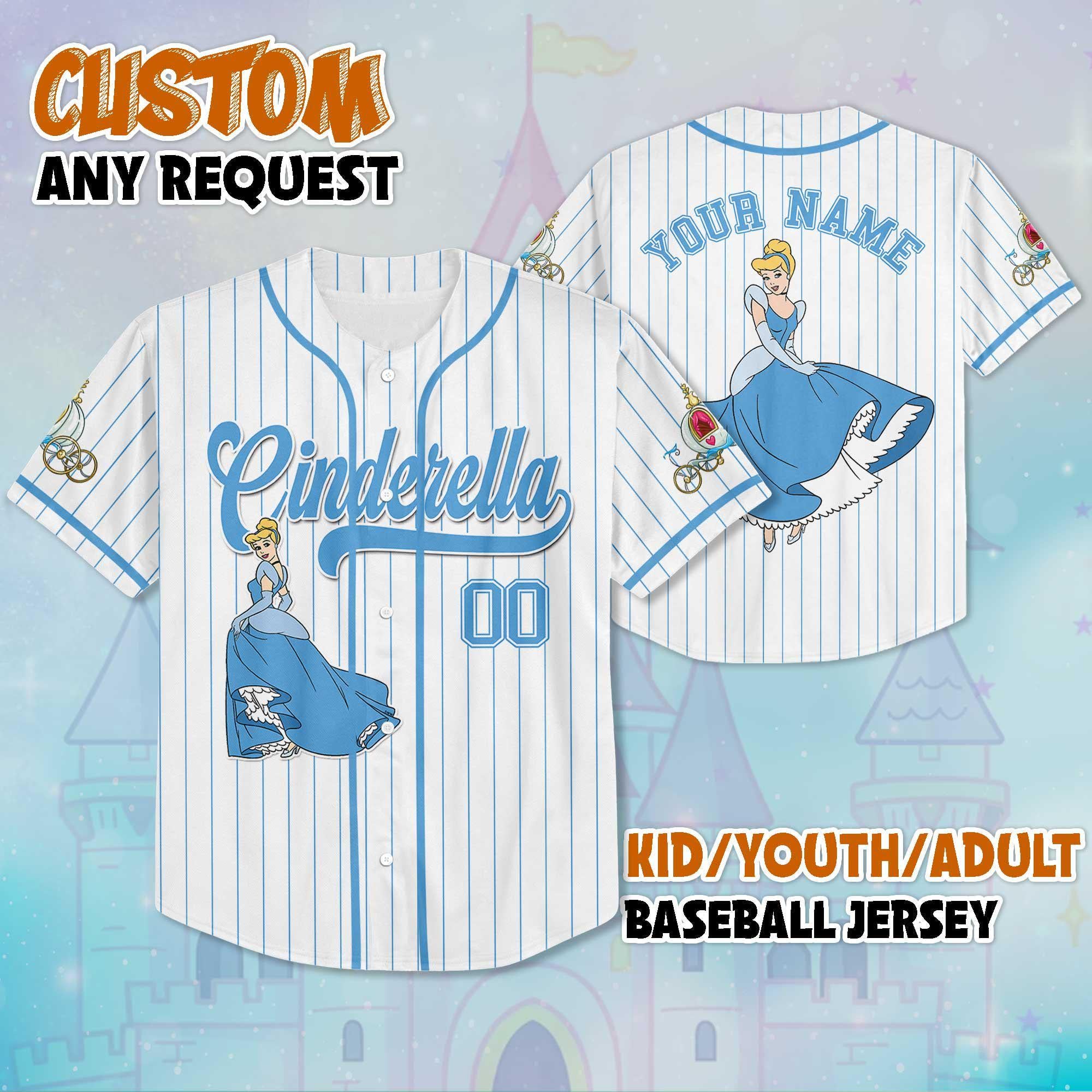 Personalized Cinderella Baseball Jersey, Custom Disney Princess Jersey Shirt, Disneyland Matching Outfit, Gift for Disney Fans