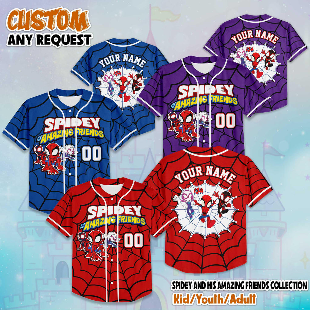 Custom Disney Spidey and His Amazing Friends Baseball Jersey, Marvel Disney Spidey Sports Jersey, Cute Disney Baseball Jersey Gift for Fans