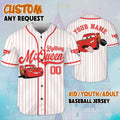 Personalized Lightning McQueen Baseball Jersey, Custom Disney Cars Sports Jersey for Disney Fans, Unique Disneyland Birthday Gift