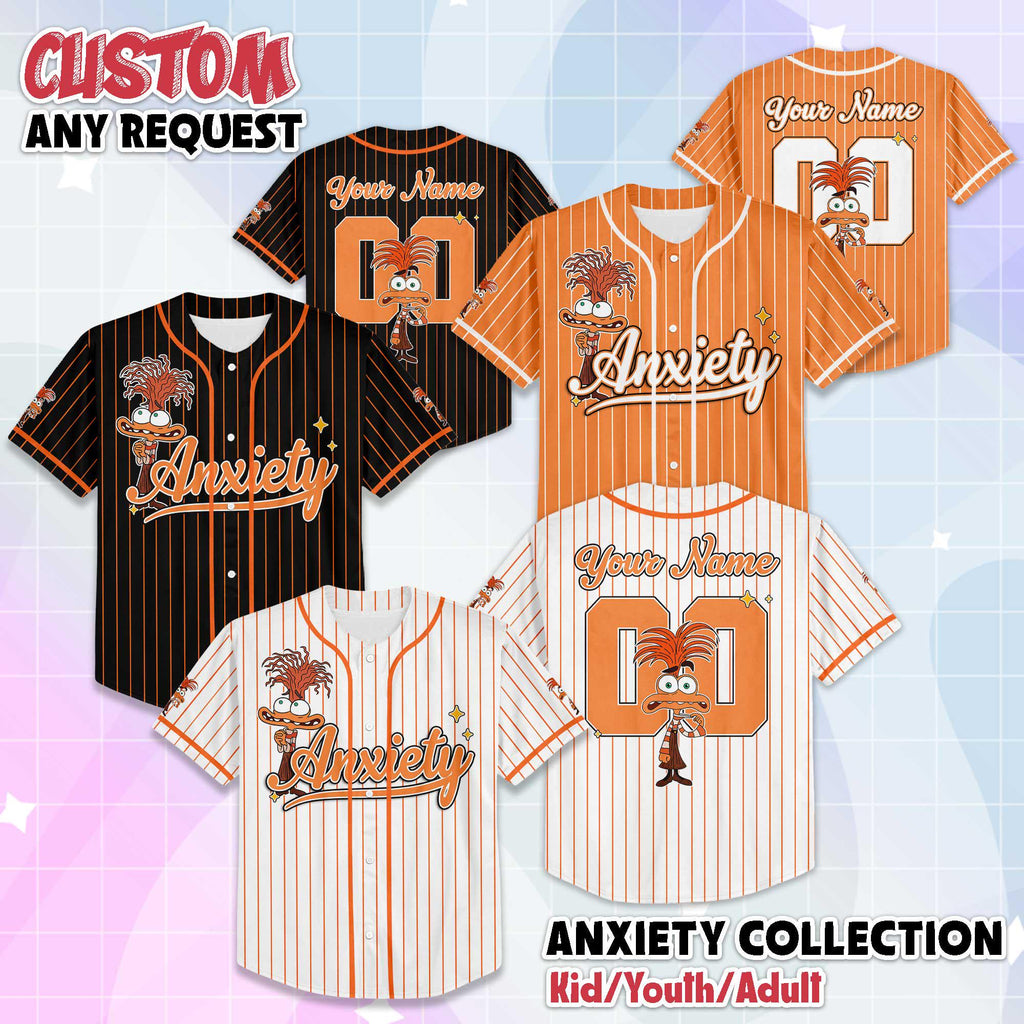 Personalized Anxiety Baseball Jersey, Custom Disney Inside Out Jersey, Matching Disney Trip Outfit, Disneyland Birthday Gift