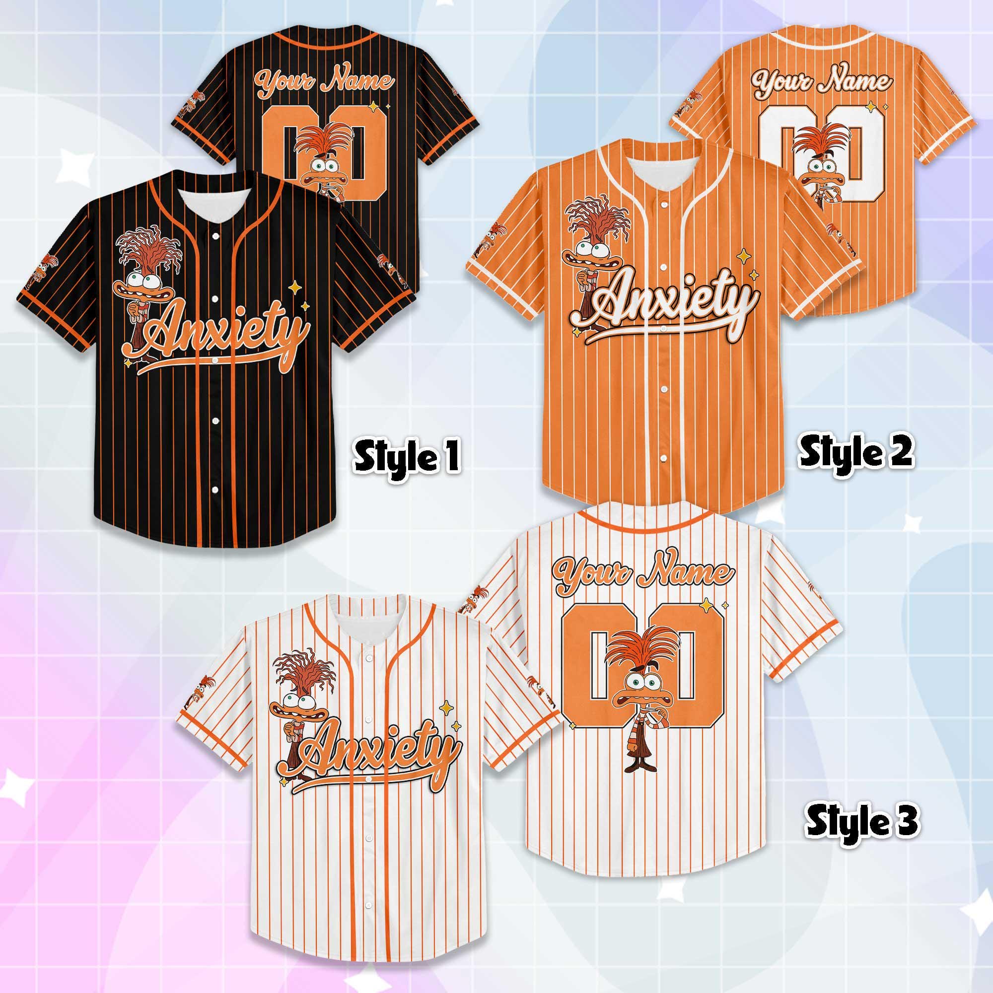 Personalized Anxiety Baseball Jersey, Custom Disney Inside Out Jersey, Matching Disney Trip Outfit, Disneyland Birthday Gift