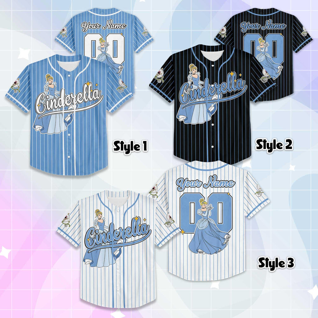 Custom Disney Princess Cinderella Baseball Jersey, Disney Princess Jersey Shirt, Disneyland Matching Outfit, Gift for Disney Fans