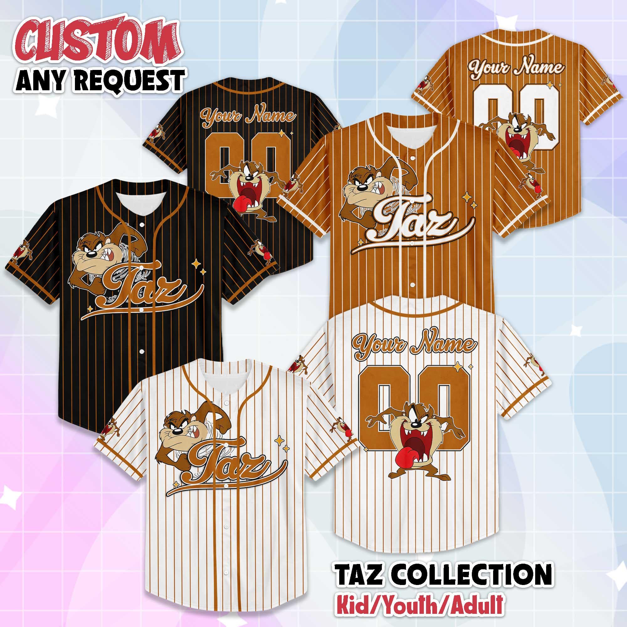 Custom Baby Taz Baseball Jersey, Personalized Looney Tunes Jersey Shirt, Looney Tunes Baseball Team Outfit, Birthday Gift