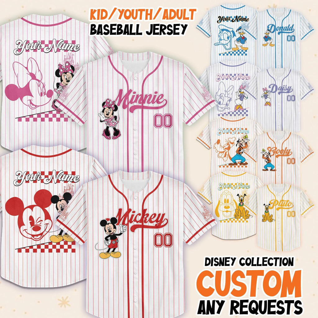Custom Disney Mickey n Friends Baseball Jersey, Disneyland Vacation Jersey, Matching Baseball Team, Mickey Mouse Birthday, Gift for Fans