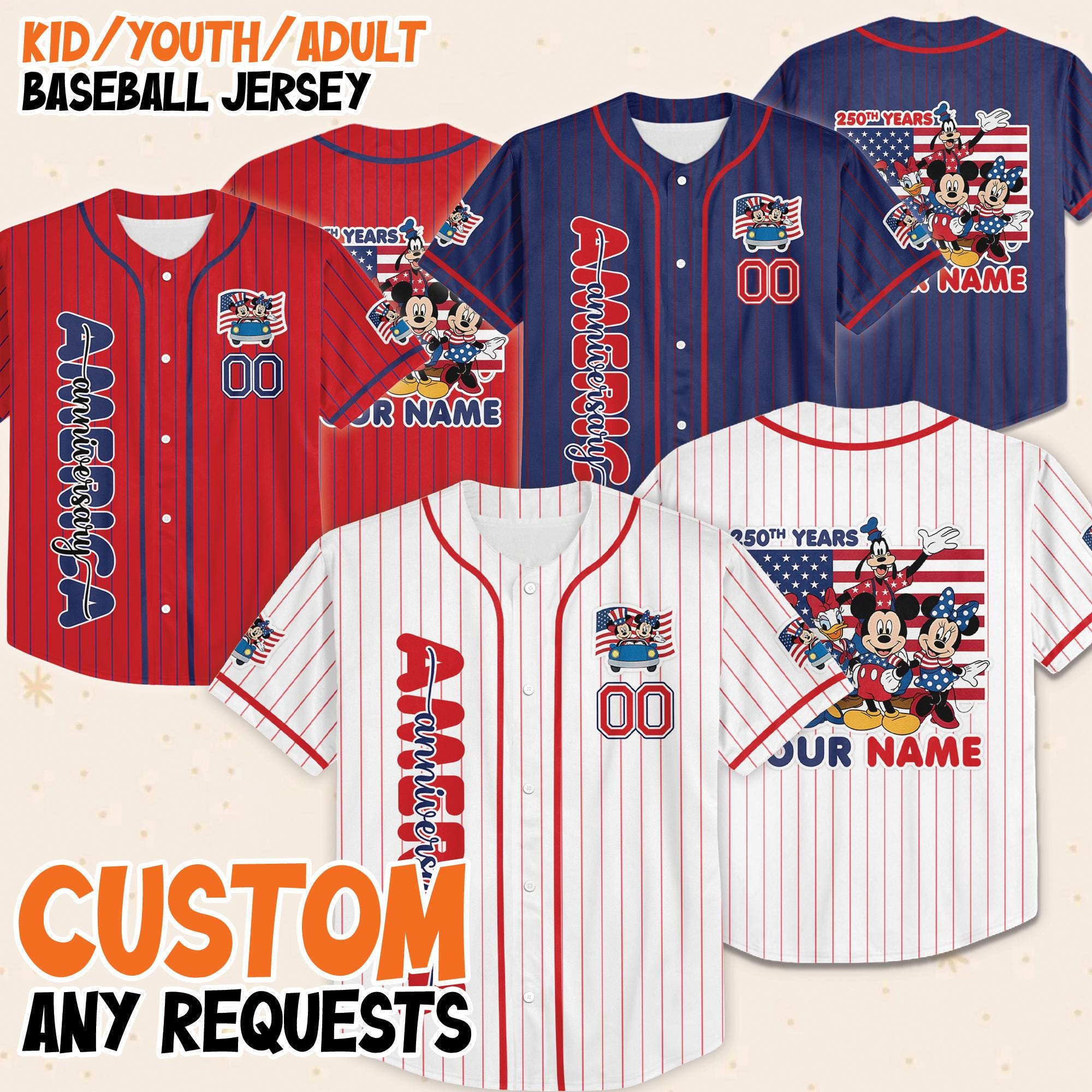 Custom Disney 4th Of July Mickey Baseball Jersey, Disneyland 4th Of July Jersey, 4th July Family Matching Jersey, Happy Independence Day