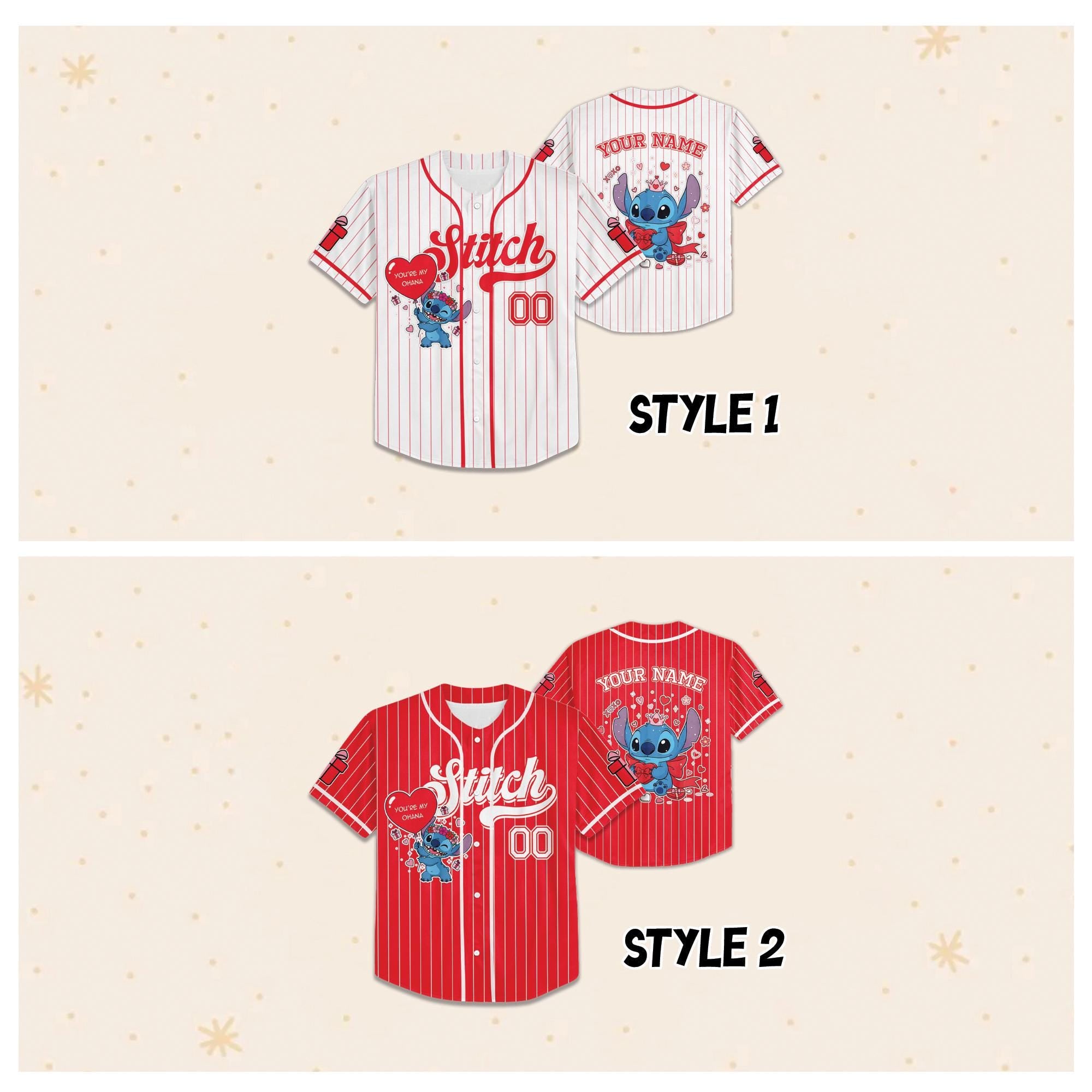 Custom Disney Stitch Valentine Collection Baseball Jersey, Disney Stitch Lover Valentine, Disneyland Baseball Team Matching Outfit
