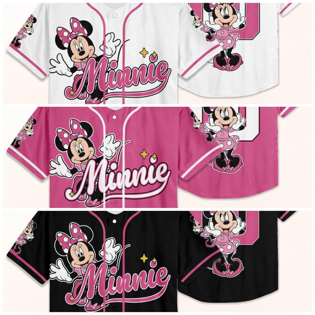 Custom Disney Minnie Mouse Baseball Jersey, Disney Minnie Mouse Jersey, Disneyland Baseball Team Matching Outfit, Birthday Gift