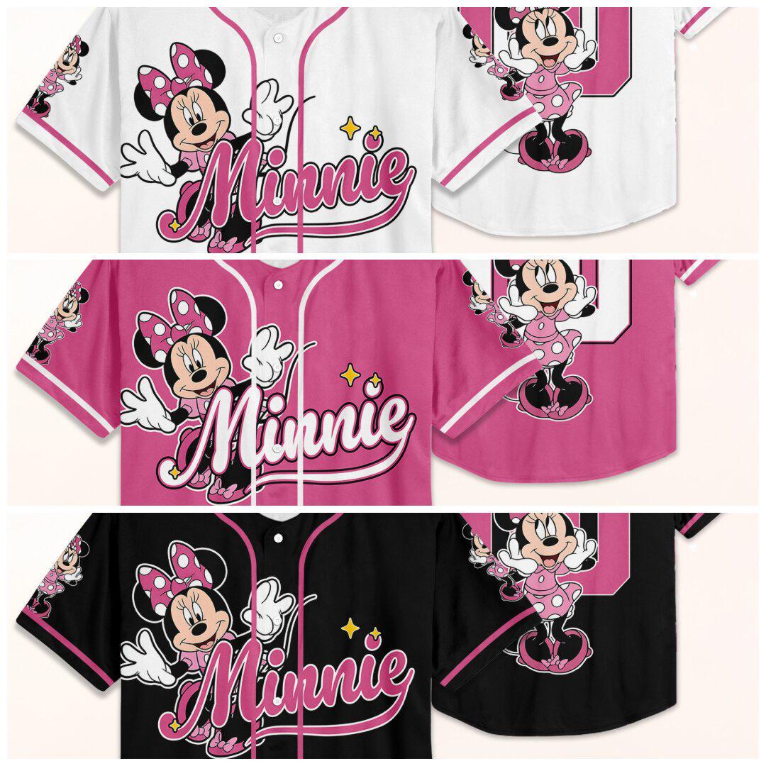 Custom Disney Minnie Mouse Baseball Jersey, Disney Minnie Mouse Jersey, Disneyland Baseball Team Matching Outfit, Birthday Gift