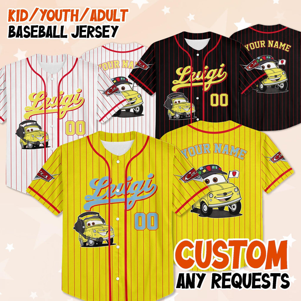 Custom Disney Cars Luigi Baseball Jersey, Disney Jersey, Kids Birthday Jersey, Disney Cars Characters Jersey, Disney Family Trip Shirt