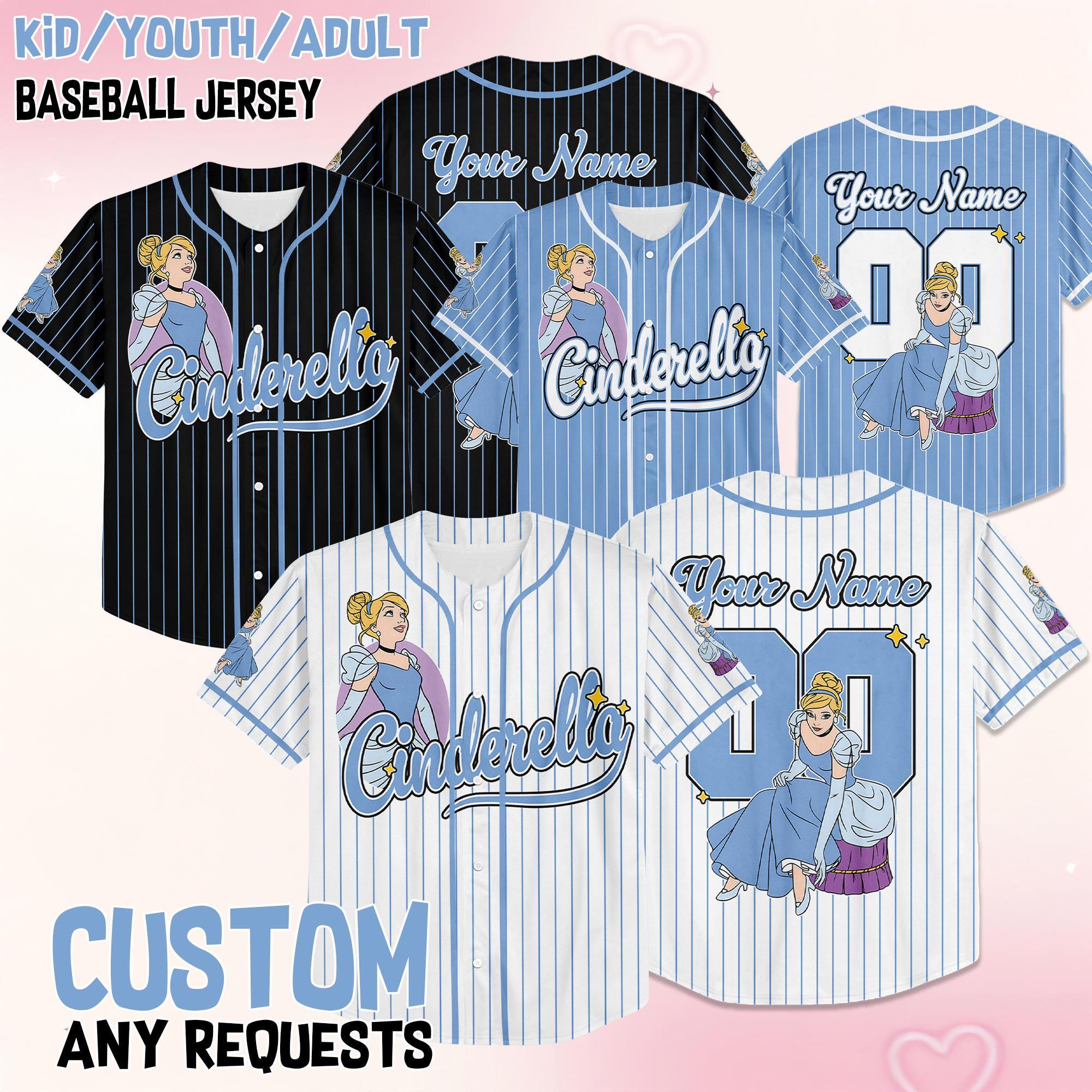 Custom Disney Princess Cinderella Baseball Jersey, Disney Cinderella Baseball Jersey for Kids, Youth & Adults, Matching Disney Game Day