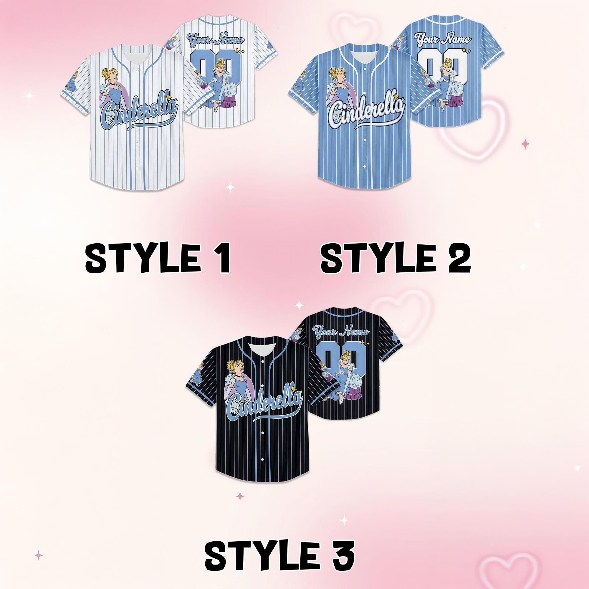 Custom Disney Princess Cinderella Baseball Jersey, Disney Cinderella Baseball Jersey for Kids, Youth & Adults, Matching Disney Game Day