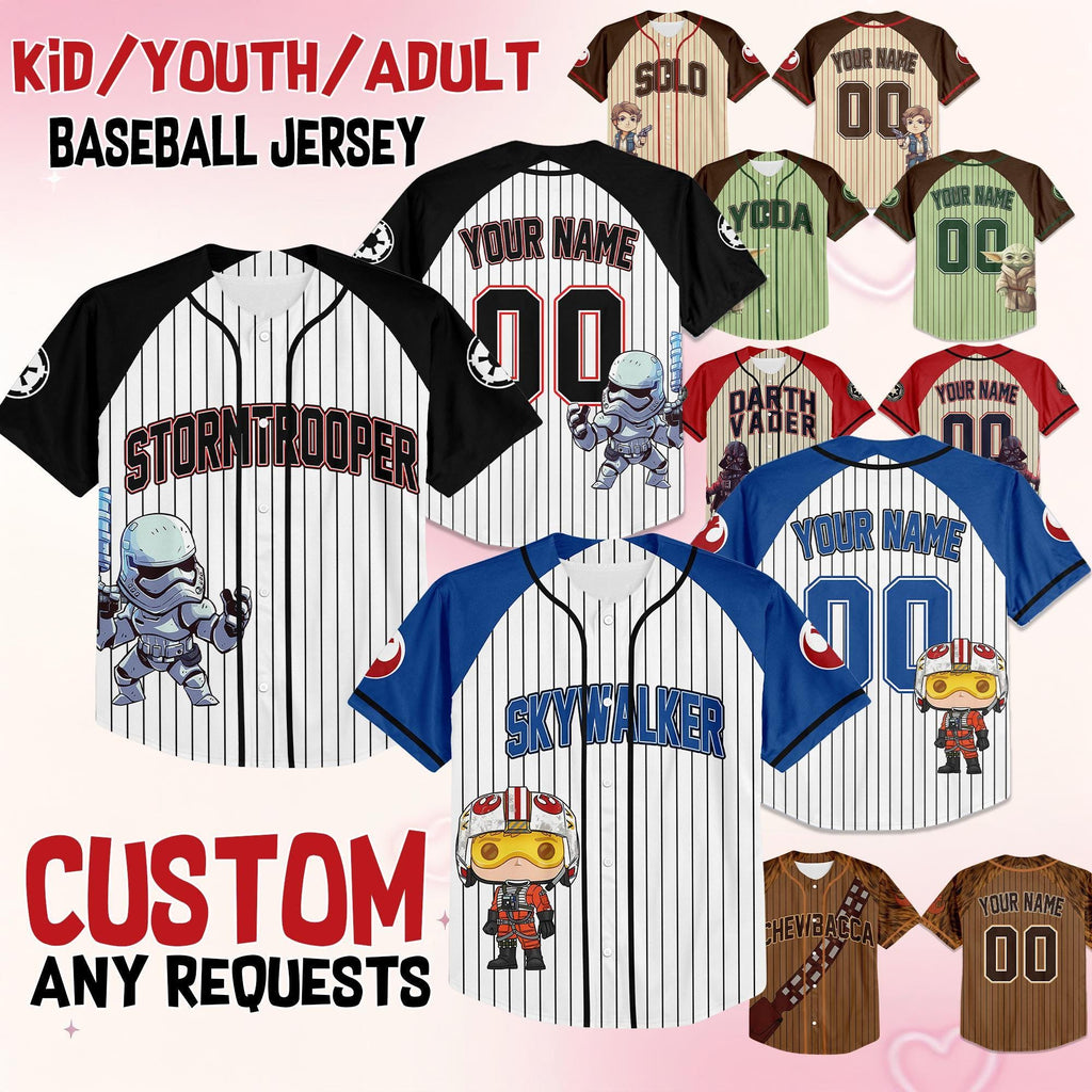 Custom Star Wars Disney Baseball Jersey, Jersey Gift For Kids, Star Wars Lover Gift, Y2K Crewneck, Star Wars Birthday Gift