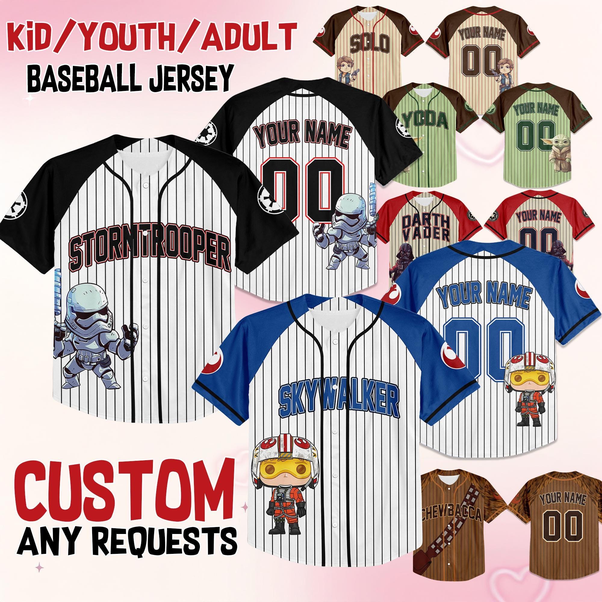 Custom Star Wars Disney Baseball Jersey, Jersey Gift For Kids, Star Wars Lover Gift, Y2K Crewneck, Star Wars Birthday Gift