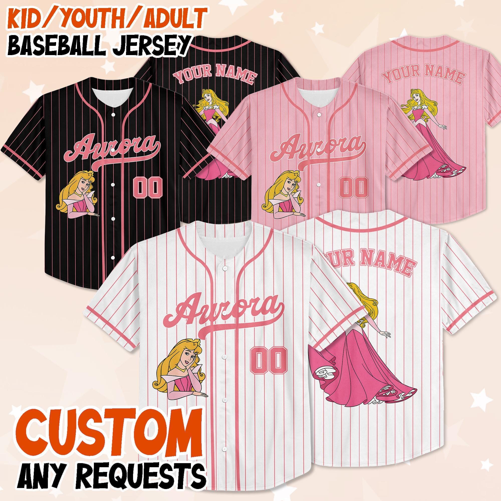 Custom Aurora Princess Coquette Baseball Jersey, Custom Sleeping Beauty‘s Aurora Jersey Shirt, Disney Baseball Team Outfit