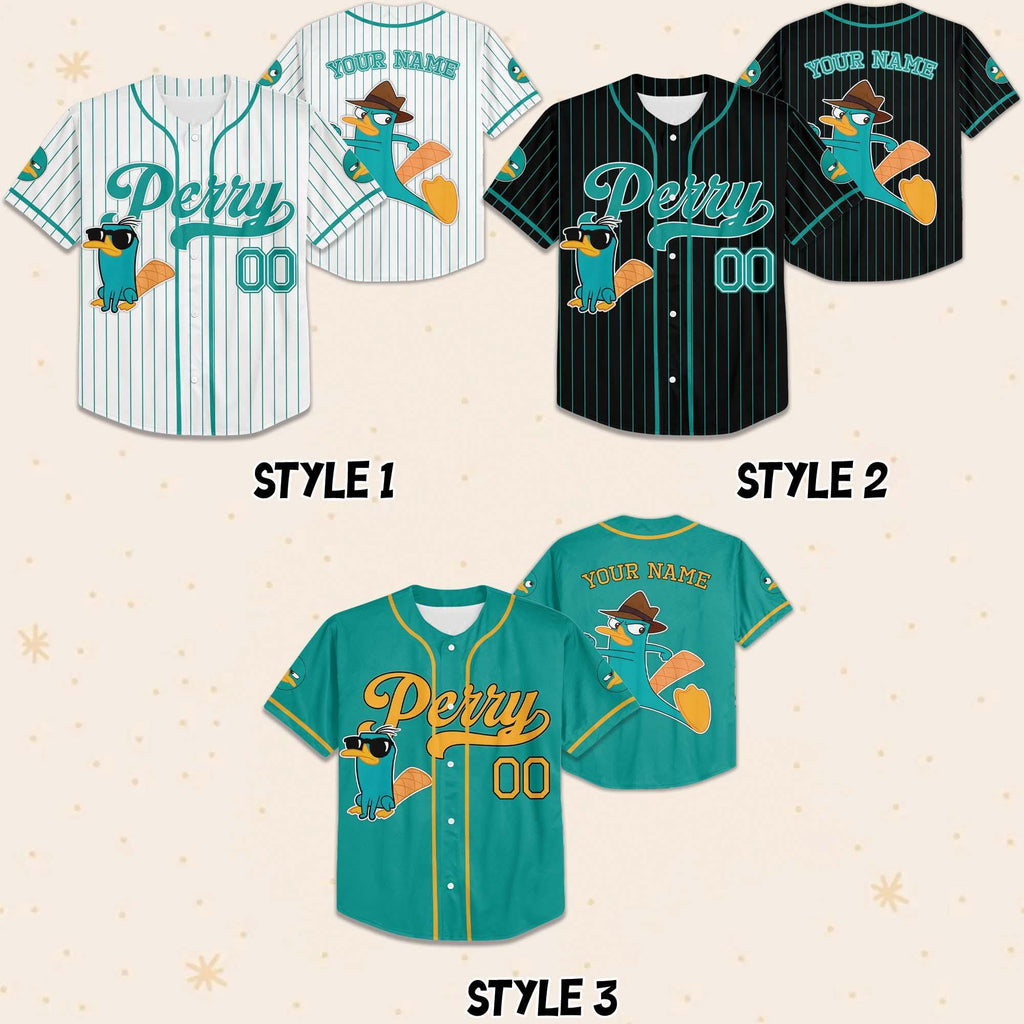 Custom Disney Phineas And Ferb Perry The Platypus Baseball Jersey, Perry Birthday Jersey, Phineas And Ferb Baseball Jersey, Perry Jersey