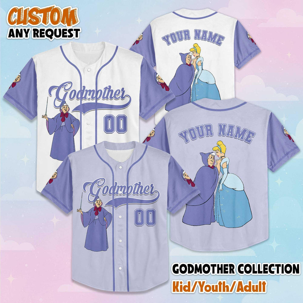Custom Fairy Godmother Baseball Jersey, Personalized Disney Cinderella Jersey Shirt, Baseball Team Outfit, Disneyland Birthday Gift